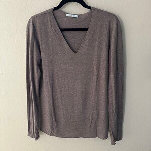 Zara Woman Brown V-Neck Long Sleeves Shirt Medium Cardigan Sweater